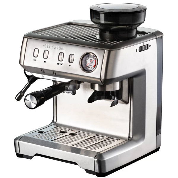 Espresso machine with grinder and outlet frother